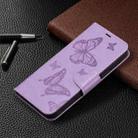 For iPhone 16 Plus Embossing Two Butterflies Pattern Leather Phone Case(Purple) - 2
