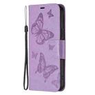 For iPhone 16 Plus Embossing Two Butterflies Pattern Leather Phone Case(Purple) - 3