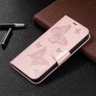 For iPhone 16 Plus Embossing Two Butterflies Pattern Leather Phone Case(Rose Gold) - 2