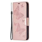 For iPhone 16 Plus Embossing Two Butterflies Pattern Leather Phone Case(Rose Gold) - 3