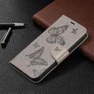 For iPhone 16 Plus Embossing Two Butterflies Pattern Leather Phone Case(Grey) - 2