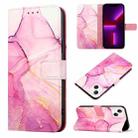 For iPhone 15 PT003 Marble Pattern Flip Leather Phone Case(Pink Purple Gold LS001) - 1