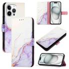 For iPhone 16 Pro Max PT003 Marble Pattern Flip Leather Phone Case(White Purple LS006) - 1