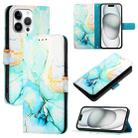 For iPhone 16 Pro Max PT003 Marble Pattern Flip Leather Phone Case(Green LS003) - 1