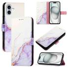 For iPhone 16 Plus PT003 Marble Pattern Flip Leather Phone Case(White Purple LS006) - 1