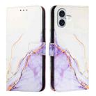 For iPhone 16 Plus PT003 Marble Pattern Flip Leather Phone Case(White Purple LS006) - 2