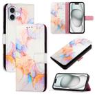 For iPhone 16 Plus PT003 Marble Pattern Flip Leather Phone Case(Galaxy Marble White LS004) - 1