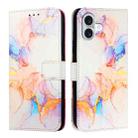 For iPhone 16 Plus PT003 Marble Pattern Flip Leather Phone Case(Galaxy Marble White LS004) - 2