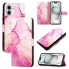 For iPhone 16 Plus PT003 Marble Pattern Flip Leather Phone Case(Pink Purple Gold LS001) - 1