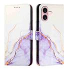 For iPhone 16 PT003 Marble Pattern Flip Leather Phone Case(White Purple LS006) - 2