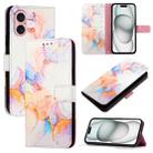 For iPhone 16 PT003 Marble Pattern Flip Leather Phone Case(Galaxy Marble White LS004) - 1