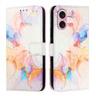 For iPhone 16 PT003 Marble Pattern Flip Leather Phone Case(Galaxy Marble White LS004) - 2