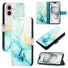For iPhone 16 PT003 Marble Pattern Flip Leather Phone Case(Green LS003) - 1