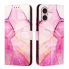 For iPhone 16 PT003 Marble Pattern Flip Leather Phone Case(Pink Purple Gold LS001) - 2