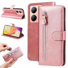 For vivo Y78 5G Global Fashion Calf Texture Zipper Leather Phone Case(Rose Gold) - 1