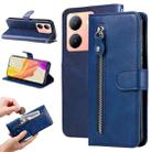 For vivo Y78 5G Global Fashion Calf Texture Zipper Leather Phone Case(Blue) - 1