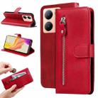 For vivo Y78 5G Global Fashion Calf Texture Zipper Leather Phone Case(Red) - 1