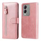 For vivo Y17s Fashion Calf Texture Zipper Leather Phone Case(Rose Gold) - 1