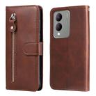 For vivo Y17s Fashion Calf Texture Zipper Leather Phone Case(Brown) - 1