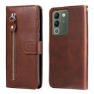 For vivo Y200 / V29e Global Fashion Calf Texture Zipper Leather Phone Case(Brown) - 1