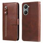 For vivo Y03 4G Fashion Calf Texture Zipper Leather Phone Case(Brown) - 1