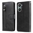 For vivo Y03 4G Fashion Calf Texture Zipper Leather Phone Case(Black) - 1