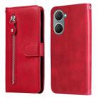 For vivo Y03 4G Fashion Calf Texture Zipper Leather Phone Case(Red) - 1