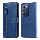 For vivo Y100 IDN / Y200e 5G Global Fashion Calf Texture Zipper Leather Phone Case(Blue) - 1