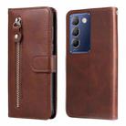 For vivo Y100 IDN / Y200e 5G Global Fashion Calf Texture Zipper Leather Phone Case(Brown) - 1