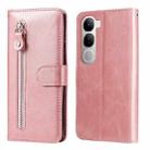 For vivo V40 Lite 4G / 5G IDN Fashion Calf Texture Zipper Leather Phone Case(Rose Gold) - 1