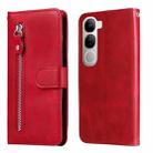 For vivo V40 Lite 4G / 5G IDN Fashion Calf Texture Zipper Leather Phone Case(Red) - 1