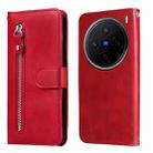 For vivo X200 Fashion Calf Texture Zipper Leather Phone Case(Red) - 1