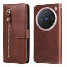For vivo X200 Pro mini Fashion Calf Texture Zipper Leather Phone Case(Brown) - 1