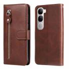 For vivo Y19s Fashion Calf Texture Zipper Leather Phone Case(Brown) - 1