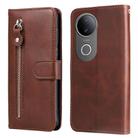 For vivo S20 Fashion Calf Texture Zipper Leather Phone Case(Brown) - 1