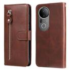 For vivo S20 Pro Fashion Calf Texture Zipper Leather Phone Case(Brown) - 1