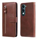 For vivo Y29s 5G / Y04 4G Fashion Calf Texture Zipper Leather Phone Case(Brown) - 1
