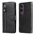 For vivo V50 Lite 4G / 5G Fashion Calf Texture Zipper Leather Phone Case(Black) - 1