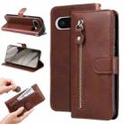 For Google Pixel 8 Fashion Calf Texture Zipper Leather Phone Case(Brown) - 1
