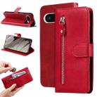 For Google Pixel 8 Fashion Calf Texture Zipper Leather Phone Case(Red) - 1