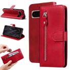 For Google Pixel 8 Pro Fashion Calf Texture Zipper Leather Phone Case(Red) - 1