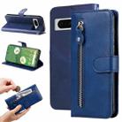 For Google Pixel 7 Fashion Calf Texture Zipper Leather Phone Case(Blue) - 1