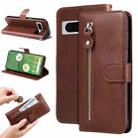 For Google Pixel 7 Fashion Calf Texture Zipper Leather Phone Case(Brown) - 1