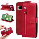 For Google Pixel 7 Fashion Calf Texture Zipper Leather Phone Case(Red) - 1