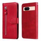 For Google Pixel 8a Fashion Calf Texture Zipper Leather Phone Case(Red) - 1