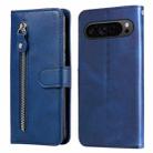 For Google Pixel 9 Pro Fashion Calf Texture Zipper Leather Phone Case(Blue) - 1