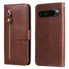 For Google Pixel 9 Pro Fashion Calf Texture Zipper Leather Phone Case(Brown) - 1