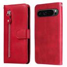 For Google Pixel 9 Pro Fashion Calf Texture Zipper Leather Phone Case(Red) - 1