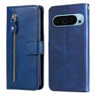 For Google Pixel 9 Fashion Calf Texture Zipper Leather Phone Case(Blue) - 1