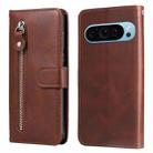 For Google Pixel 9 Fashion Calf Texture Zipper Leather Phone Case(Brown) - 1